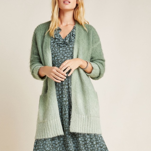 Anthropologie Alpaca Ombré Forest Green Cardigan - Picture 1 of 6